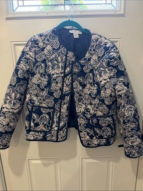Rachel Zoe Navy Floral Quilted Bomber Jacket